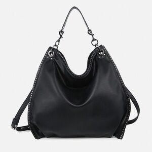 Hobo Handbag Jen & Co vegan black gold adjustable Carly Studded Shoulder Bag NEW
